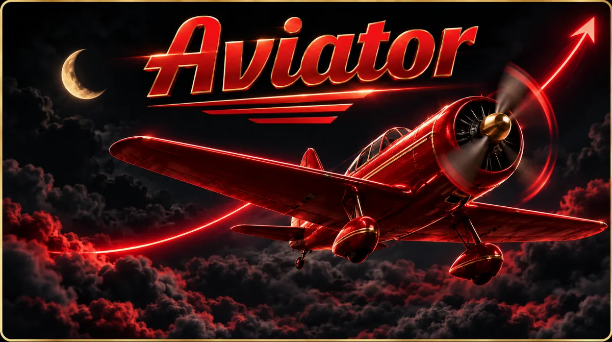 Ilustración editorial de Aviator con un avión rojo y una curva de multiplicador ascendente