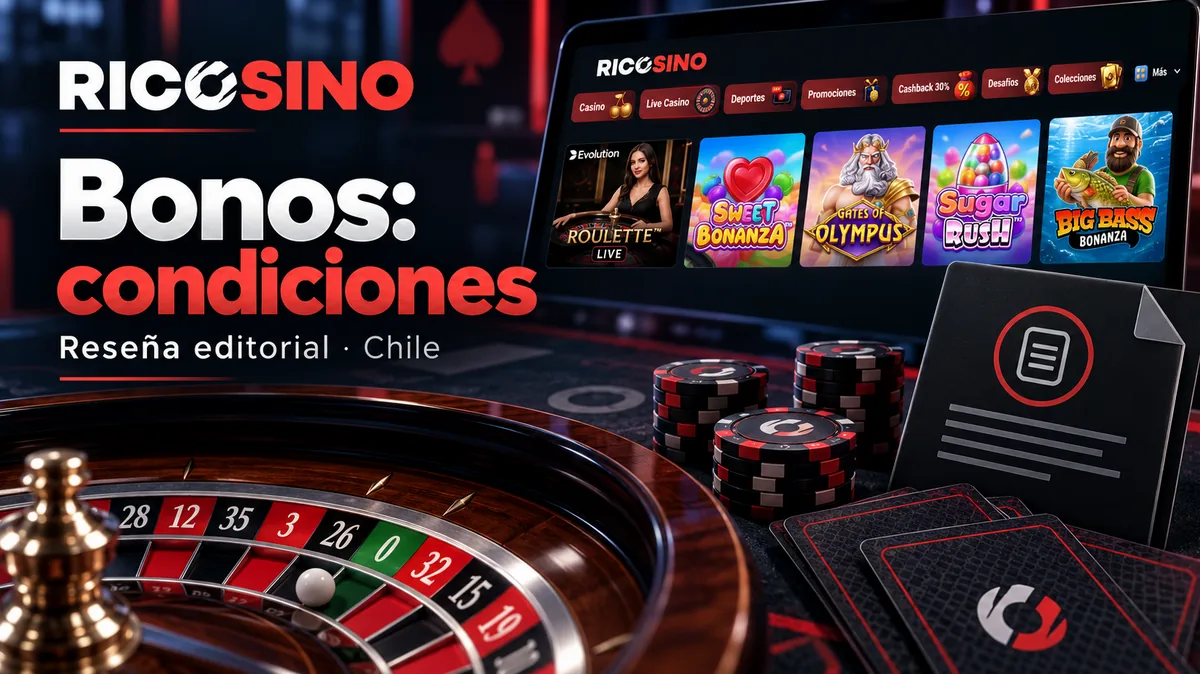 Ilustración sobre condiciones de bonos: ruleta recortada, naipes del revés y un símbolo de reglas