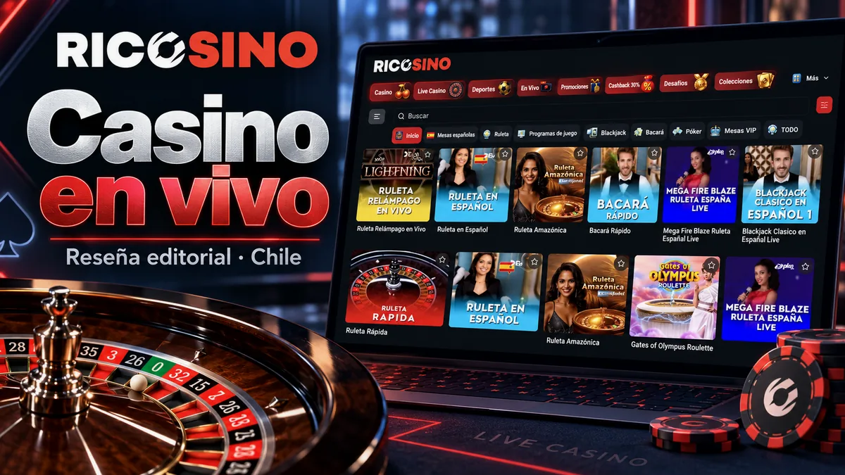 Portada editorial Casino en vivo con tarjetas de mesas en vivo y una ruleta bajo luces de estudio