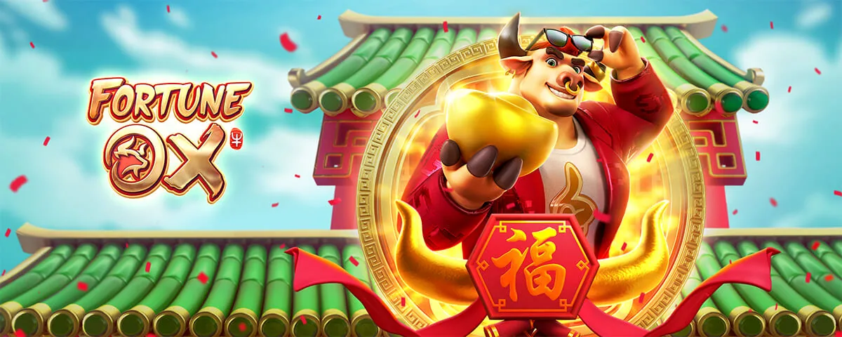 Arte promocional de Fortune Ox publicado por PG Soft, con el buey dorado del juego