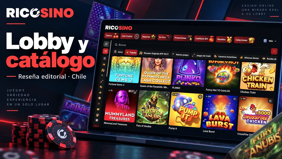 Ilustración «Lobby y catálogo»: miniaturas de juegos enmarcadas en una pantalla negra