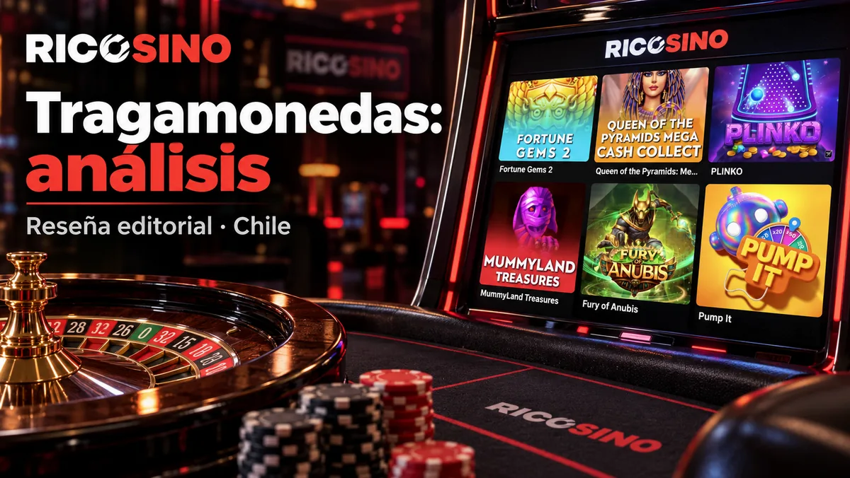 Portada editorial Tragamonedas: análisis, con fichas de tragamonedas y detalles de un gabinete de rodillos